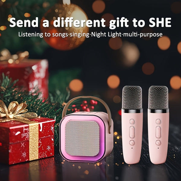 Portable Mini Karaoke Machine with 2 Wireless Mics - USB Rechargeable, Wireless-Enabled Speaker, 5000mAh Battery, Dual Microphone, Built-In Sound Card for Enhanced Audio, Ideal for Birthday Parties & Family Fun, Karaoke Machine for Adults