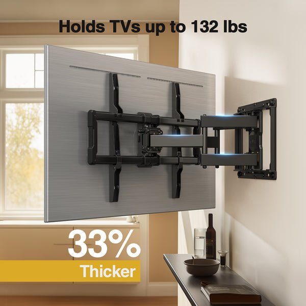 Max 600x400 Full Motion Six-Arm TV Mount Bracket - Universal Fit for 40-86-inch Flat/Curved TVs, 132 Lbs Load Capacity, Swivel/Tilt Adjustment, Sturdy Viewing Stand, Space-Saving Living Room/Bedroom TV Hanging Solution