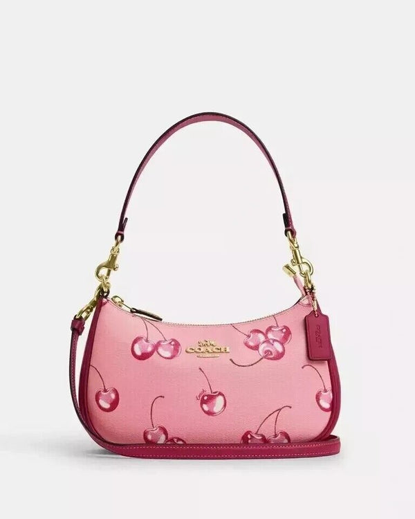 NEW Coach Shoulder Bag CR290 Teri Hand Bag In Pebble Leather Cherry Print NWT