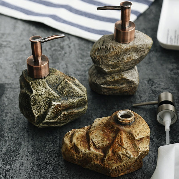 Dispensador de jabón con diseño de piedra retro de cerámica