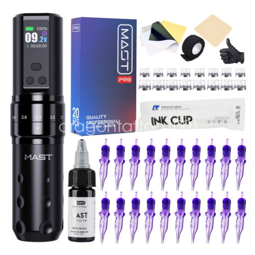 Mast Fold 2 Pro Wireless Tattoo Kit Rotary Pen 2.4-4.2 Stroke Machine Cartridges