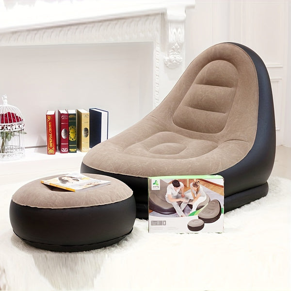 Adult inflatable recliner, foldable portable couch, Couch with foot stool, indoor living room air sofa, play bedroom, office balcony, outdoor travel, camping