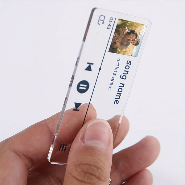 1pc Custom Acrylic Music Player Keychain, Personalized Photo And Text Customization Keychain, Suitable for Couples, Family And Friends, Holiday Gifts, Cute Keychains, Rectangular Shape