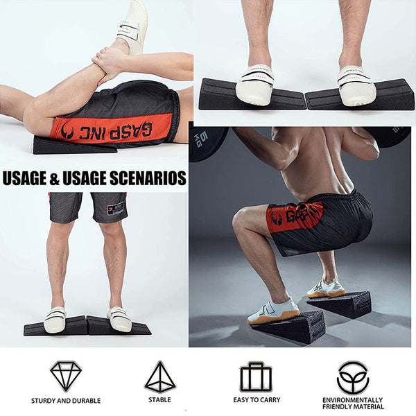 3-Pack Squat Wedge Blocks, 12" PP Foam Slant Boards for Leg Stretches, Calf Raises, Yoga Knee Over Toes Training, Black, Durable & Stable, for Home Gym & Outdoor Workouts