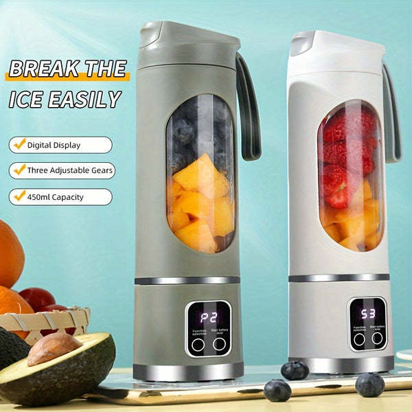 Portable Usb Rechargeable Mini Blender & Juicer - 3 Modes, Digital Display, 12-Blade, 15.22oz, Easy Clean, Ideal For Travel - Fresh Juices Anywhere