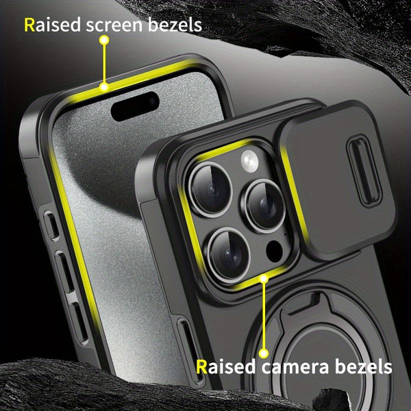 Design Case for iPhone 16 15 14 Pro Max 13 12 11 Pro XR X 360 Full Body Rugged Protective Slide Camera Stand Protection Ring Cover
