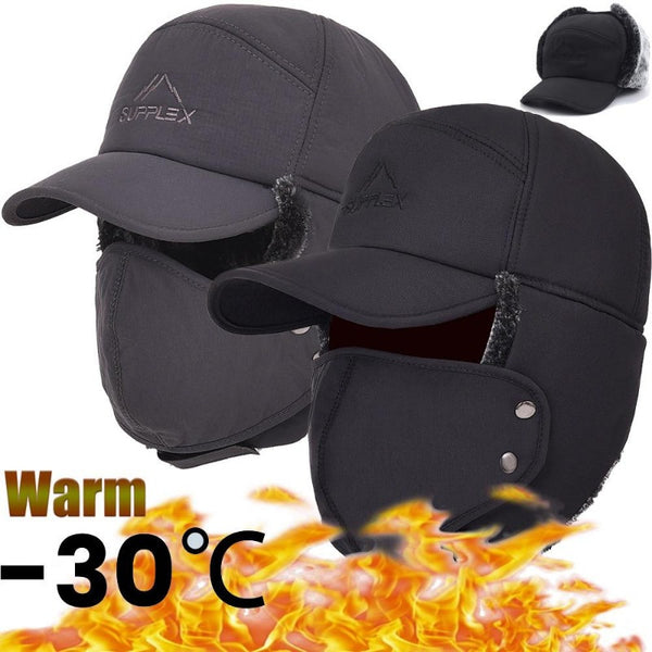 2pcs Winter Warmth Essential: Black Grey Thicken Faux Fur Bomber Hat with Ear Flap for Men & Women, Soft Thermal Bonnet for Extreme Cold Weather