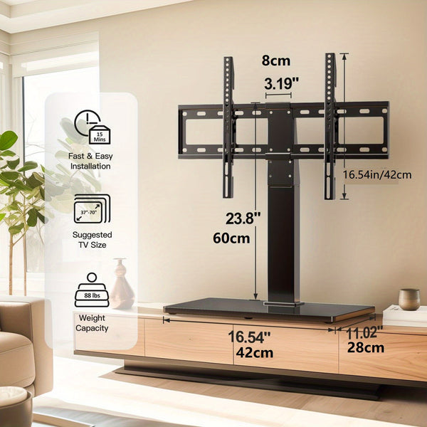 Up to 99 lbs Universal Swivel TV Stand with Tempered Glass Base for 37-75 Inch TVs, Height-Adjustable with Max VESA 600x400mm, Perfect for Tabletop TV Cabinets and Home Viewing