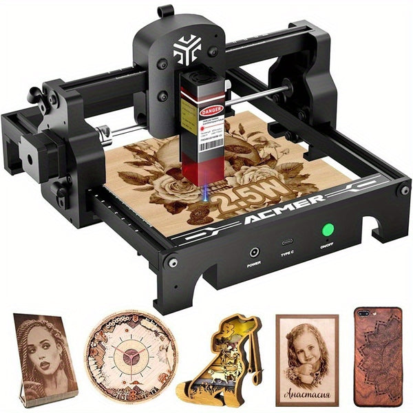 36W Electric Power ACMER P1 S Mim Laser Engraving Machine with WiFi Module APP, 130*130mm Working Area, Suitable for Engraving Jewelry, Leather, Glass, Ceramic, Cardboard, CNC Metal, with Limit Switch Engraving Cutting Tool