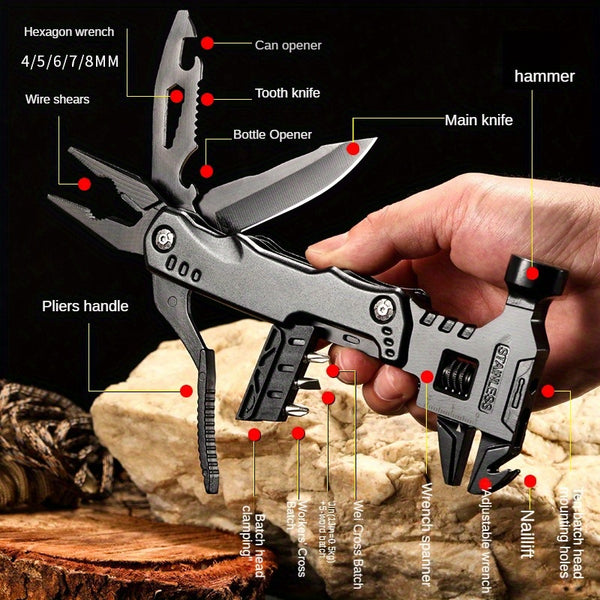 Multi-functional Outdoor Universal Folding Pliers Knife EDC Tool, Movable Wrench Combination, Black