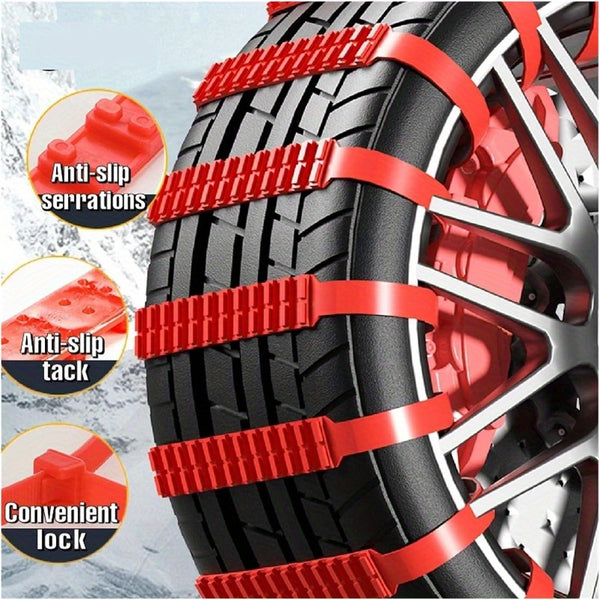 12pcs Reusable Car Emergency Snow Chains Portable Snowproof Tire Chains Adjustable Snowproof Tire Zipper Plastic Anti-skid Universal Tire Lasso Strap for Pickup Trucks Off-Road Vehicles Winter Driving
