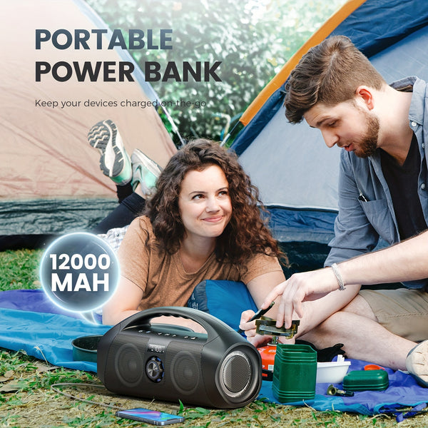 Wireless Speakers with Subwoofer, 60W(80W MAX) Stereo Sound Wireless Speakers, IPX7 Waterproof Portable Outdoor Speakers with Beat-Driven Lights, Booming Bass, Power Bank, TWS, AUX, for Party
