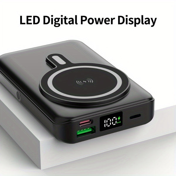 20W 20000mAh Magnetic Power Bank 5 in 1 Wireless Portable Charger with Built-in Cables, LED Display, Mag-Safe Battery Pack and Stand for iPhone 16/ 15/ 14/ 13/ Pro/ Mini/ Pro Max