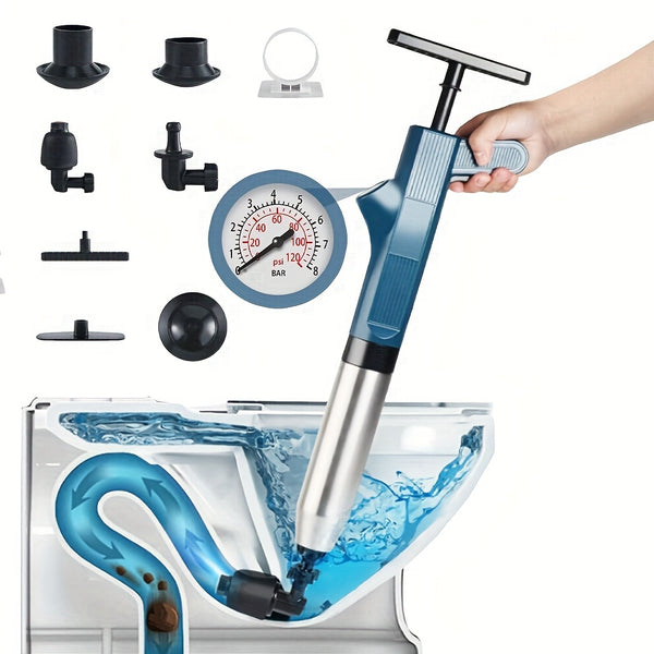 Ultimate Air Toilet Plunger Set - High-Pressure Clog Remover with Stainless Steel Snake for Kitchen Sink, Toilet, Bathroom, and Clogged Pipes - Easy to Use, Durable, and Effective Unclogger Tool