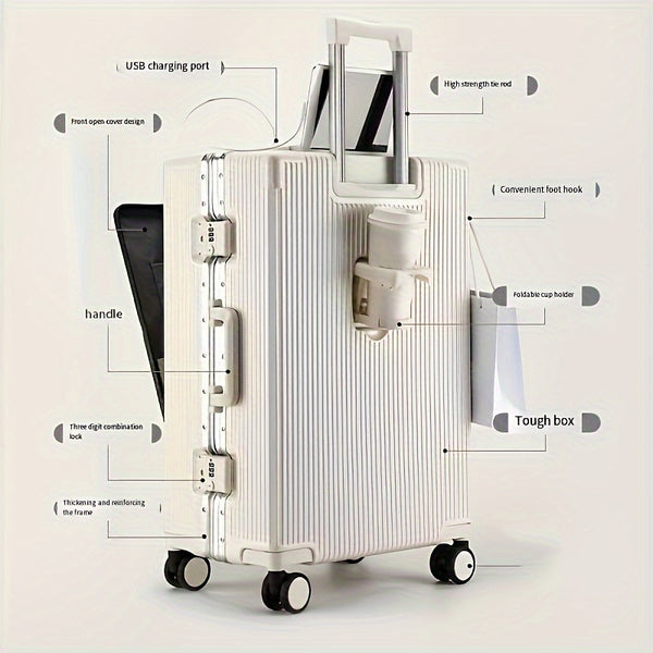 20/24" High-capacity ABS Hard-shell One Suitcase, Durable Unisex Multi-purpose Case With Cup Holder For Everyday Use