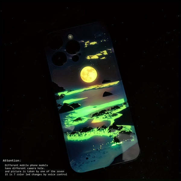 Luminous Meteor Sunset Beach Phone Case Cover, Luminous Technology, Elegant Romantic Landscape Design, for Samsung S24Ultra S23Ultra S23Fe S21Fe S22Ultra S21 Ultra/Iphone 15 14 Plus 13 12 11 Pro Max
