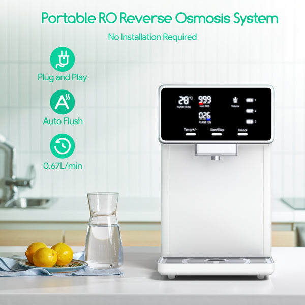 Thereye Countertop Reverse Osmosis Water Filter System, 7-Stage Purification, Instant Heating, Portable RO Filtration, BPA-Free, 2:1 Pure to Drain Ratio, Ideal for Home and RV Use, No Installation Needed, MeoWant