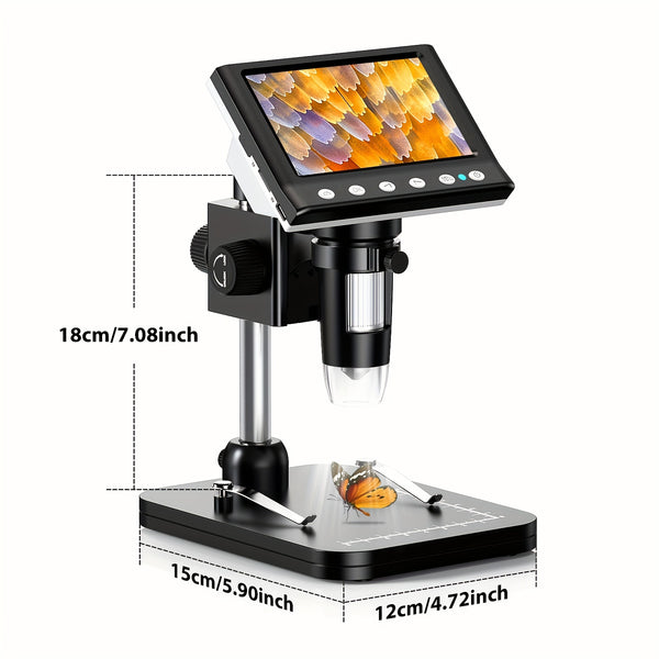 1000X Magnification 4.3'' IPS LCD Digital Microscope - High-Definition Coin Collector's Tool with 8 Adjustable LEDs, Windows Compatible, Ideal for Adults and Hobbyists