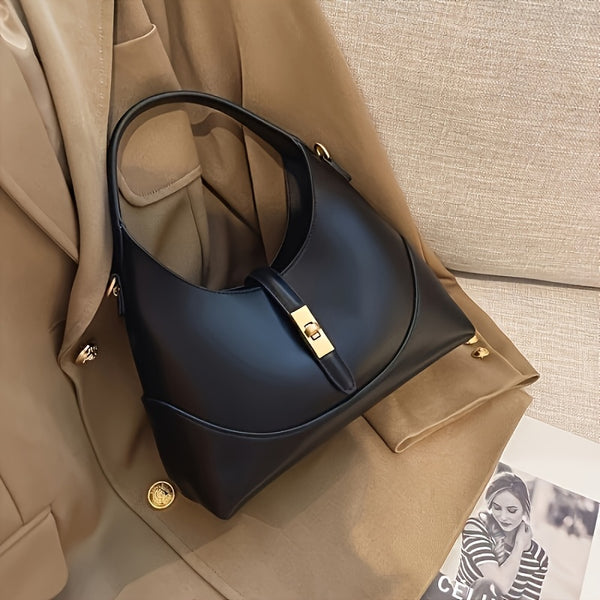 1pc BUTFLY Women'S Vintage Style Faux Leather Shoulder Bag, Solid Color, Removable Strap, Zipper Closure, Polyester Lined, Elegant Commuter Handbag in Black, Apricot, Light Brown