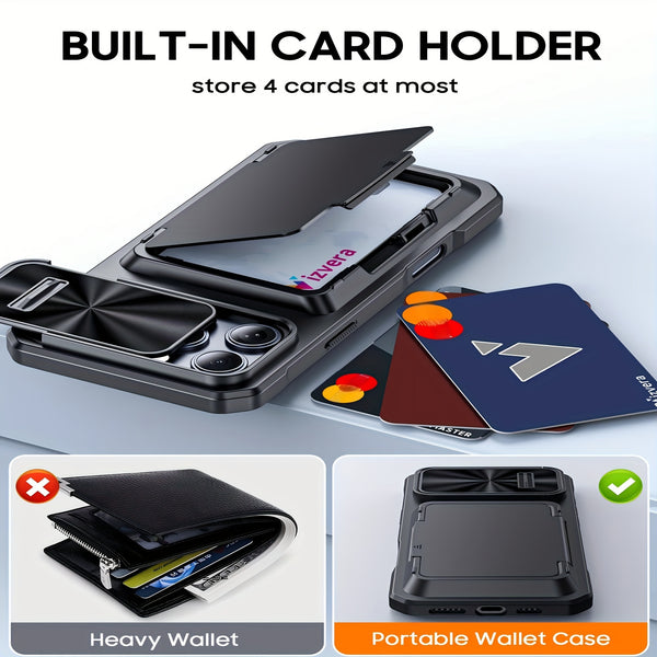 for iPhone 16 Pro/16 Pro Max Case Wallet, Cards Holder (4 Cards) & Camera Cover & Kickstand, [RFID Blocking] for Women Men, Full Body protective PC Case for iPhone 16 pro/16 Pro Max(with mobile phone lanyard)Holiday gifts for family, Christmas gift