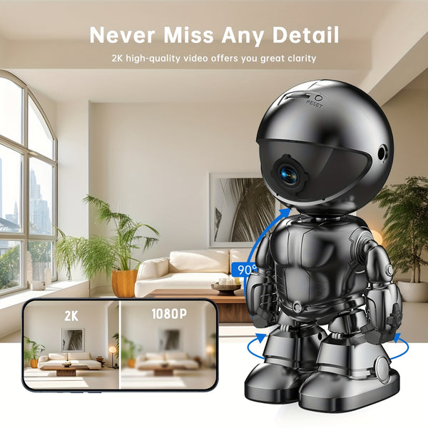 3MP 360 Degree Robot Smart Security Camera, For Home, With Phone App, Baby Monitor, With Audio And Video Recording, Two-Way Audio, Motion Tracking, Night Vision, 5G/2.4 GHz WiFi Wireless Cameras Compatible With Alexa, W