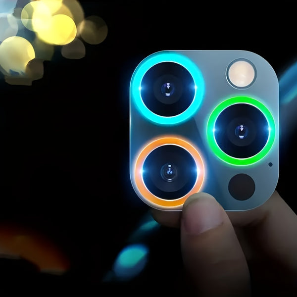 12-Pack Luminous Camera Lens Protectors for iPhone, Aluminum Alloy Night Light Film, Compatible with iPhone 11/12/13/14/15/16 Pro Max/Mini/Plus Series