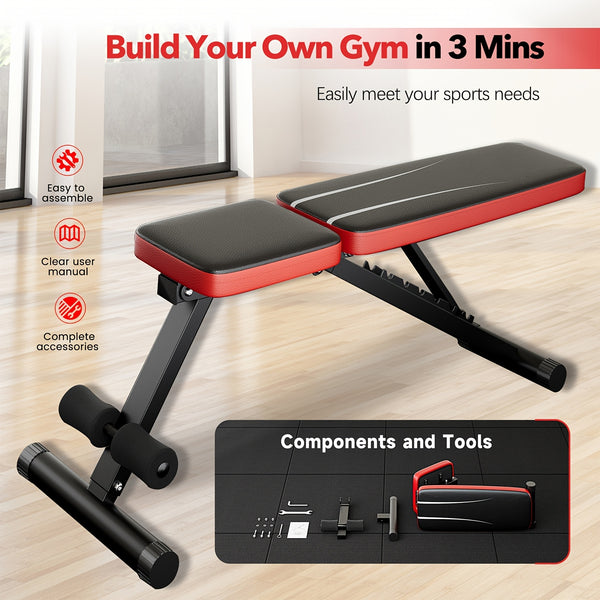 Adjustable 8-in-1 Folding Weight Bench, Multi-Functional Home Gym Workout Station with Sit-Up Push-Up Features and Resistance Bands, Heavy-Duty Iron Construction, 660LB Capacity, Ideal Holiday Gift for Men - Black, Gym Accessories