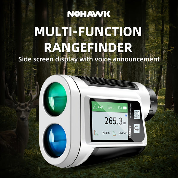 NOHAWK Multi-function Golf Rangefinder, Laser Golfing Hunting Range Finder, Side Display And Voice Announcement, USB Rechargeable, 6X Magnification Distance Measuring, Golfing Accessory With High-Precision Flag Lock, For Construction, Field Operation