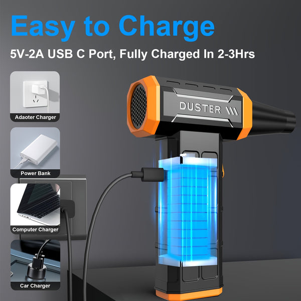 150000RPM High-Power Electric Air Duster - Rechargeable Cordless Turbo Jet Blower for Keyboard, PC, and Electronics Cleaning, USB Charging, ABS Resin, Black