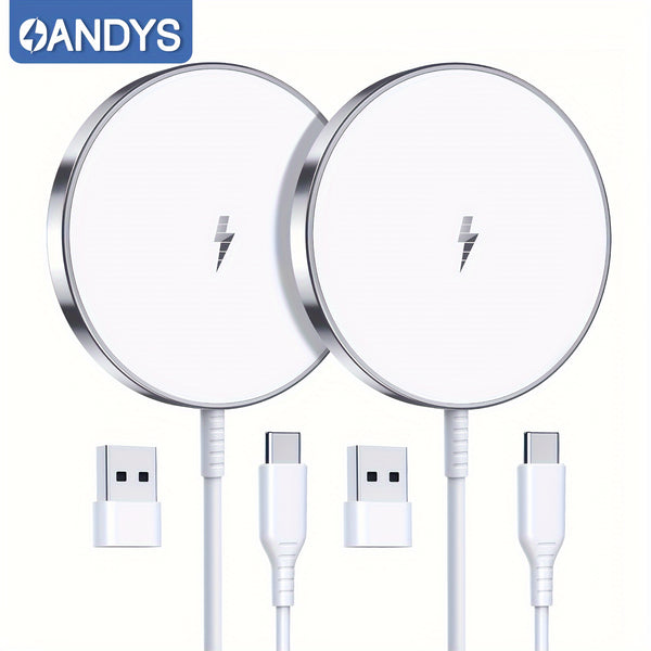 2 Pack 15W Fast Magnetic Wireless Charger For IPhone 15/14/13/12 Series With 5ft Cable And AirPods 3/2/Pro 2/Pro Compatibility