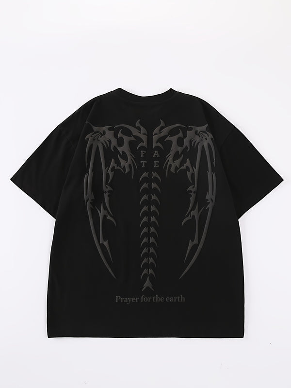 Men's Breathable Cotton Blend T-Shirt with Stylish Skull & Wings Print - Casual Crew Neck, Short Sleeve Top for Summer