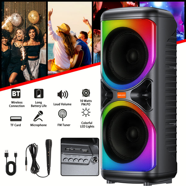 KINGLUCKY 3000W Portable Wireless Speaker with Vibrant DJ Lights, Enhanced Bass, Super Volume, Long-Lasting Battery & Multi-Channel Audio - Wireless Connectivity, USB Charging, Ideal for Parties & Christmas, Portable Audio Gear|Festive Music Accessory|