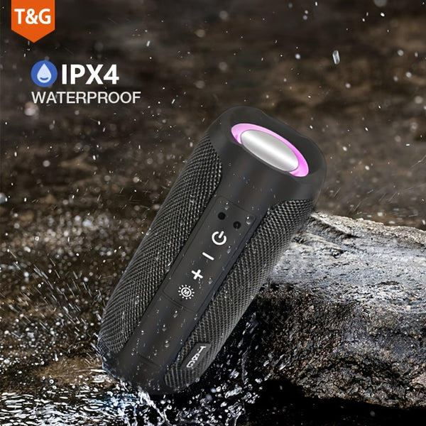 T&G TG227 Portable Wireless Speaker, LED Display, IPX4 Waterproof, USB Type-C Charging, 1200mAh Rechargeable Lithium Polymer Battery, Compatible with TF Card/USB Drive/FM Radio, Built-in Microphone