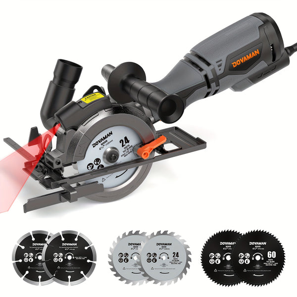 MCS01A Circular Saw, 5.8A 4-1/2" Circular Saw With Laser, Metal Auxiliary Handle, 6 Saw Blades 4½", 4¾", Cutting Depth 1-11/16" 90°, 1-3/8" 45°, Ideal For Wood, Soft Metal, Plastic, Tile