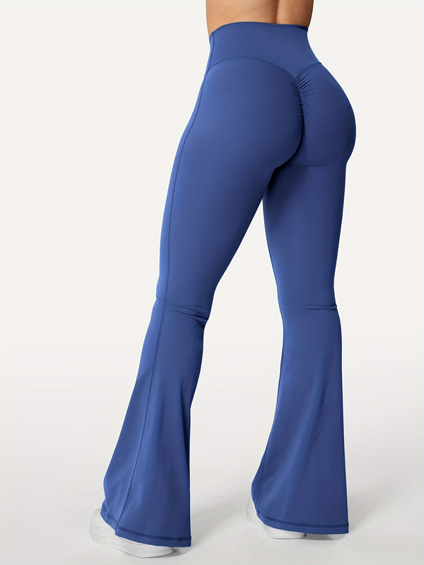 High Waisted Women's Wrinkled Yoga Pants, Flared Fitness Exercise Pants for Exercise