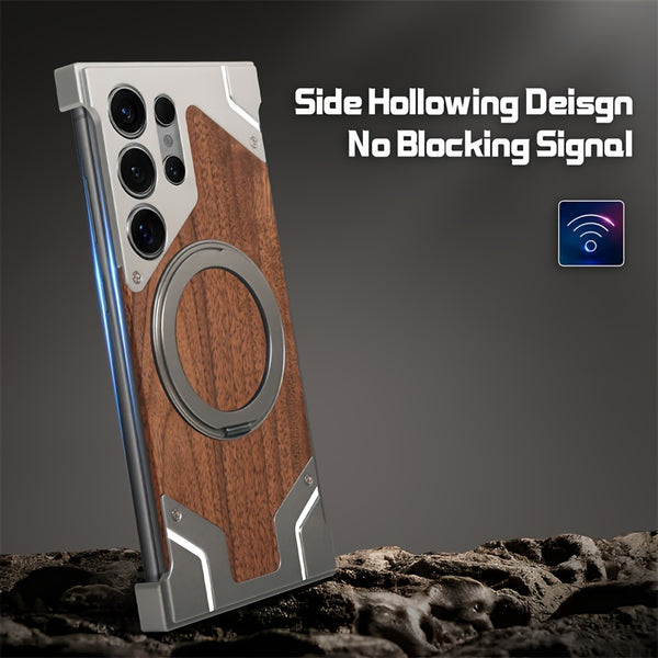 A New Walnut High-quality Mobile Phone Case Titanium Original Color Borderless Armor Walnut 360 Rotating Magnetic Bracket Mobile Phone Case Suitable For Samsung S24 Ultra Mobile Phone Case Advanced Elegant Shockproof Protective Cover