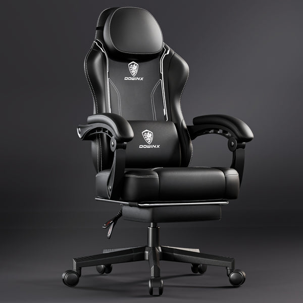 Dowinx Ultimate Gaming Throne - Ergonomic High-Back Leather Chair with Pocket Spring Cushion, Massage Lumbar Support, and Adjustable Footrest for Adults, 300LBS Capacity, Perfect for Office, Study, Bedroom, Living Room, and Lab Use, Black