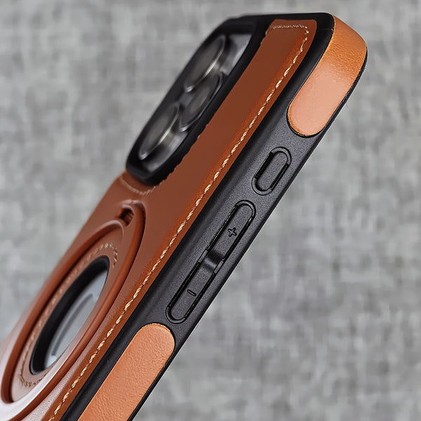 Wireless Charging iPhone Case with Luxury Faux Leather - Magnetic Folding Stand and Holder for iPhone 13/14/15 Pro Max
