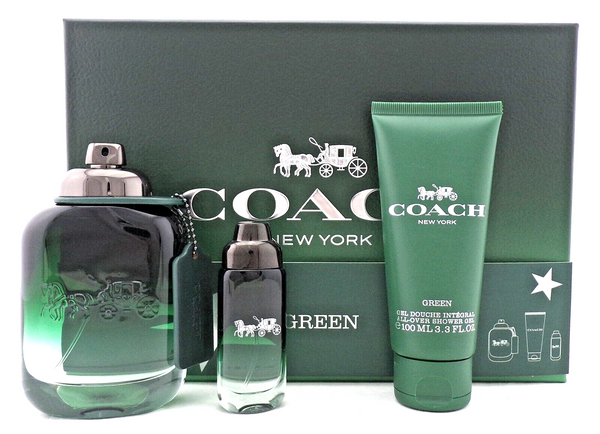 COACH GREEN 3.3oz & 0.5oz Eau de Toilette Spray+3.3oz Shower Gel New SET for Men