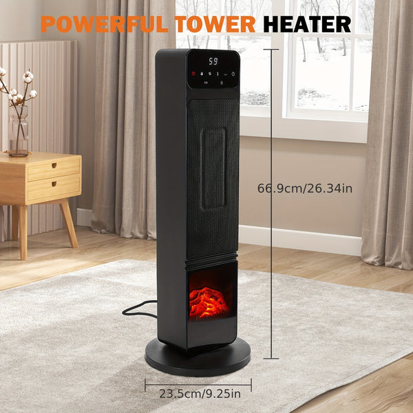 1500W Portable Space Heater for Indoor Use, 26" Fast-Heating Electric Heater with Remote & Adjustable Thermostat, 4 Modes, Overheat & Tip-Over Protection, 12-Hour Timer, Ideal for Large Rooms, Bedrooms, Offices - Sleek Black Design, Portable Heater