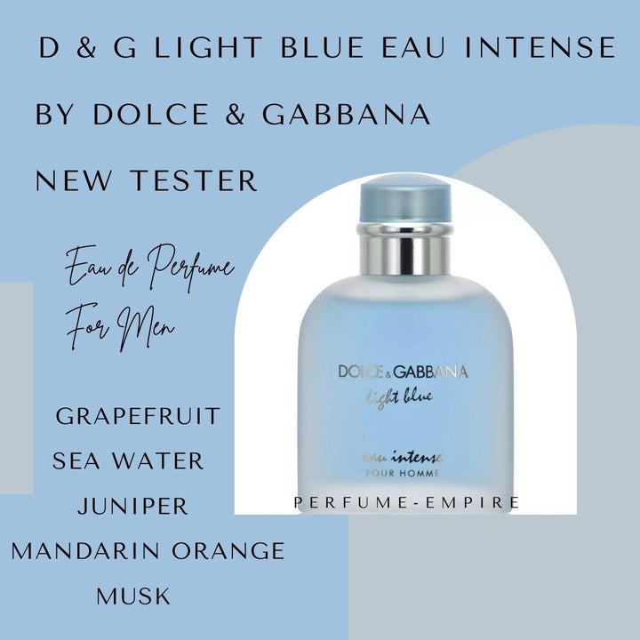 D & G Light Blue Eau Intense by Dolce & Gabbana Him EDP 3.3 / 3.4 Oz New Tester