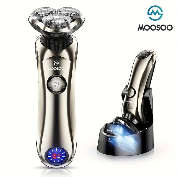 MOOSOO Men's Advanced Electric Shaver - Wet/Dry With For Smart LCD Display, Precision Trimmer & Quick 5-Minute Charge, Includes Stylish Clean Charge Station - Perfect Gift For Dad & Grooming Enthusiasts