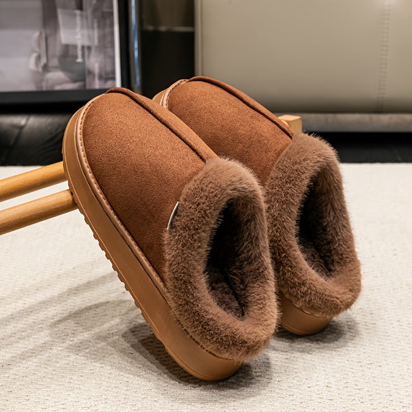 [Popular Choice] Plush Slippers for Winter - Comfortable Thick Sole Indoor Shoes with Non-Slip EVA Bottom, Washable Solid Color Fabric Upper and Lining