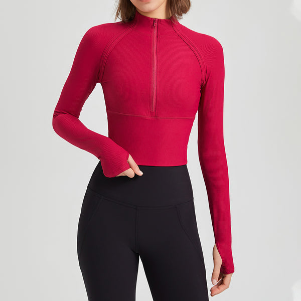 Ropa de yoga de nailon de secado rápido, ajustada, con media cremallera, para mujer, otoño