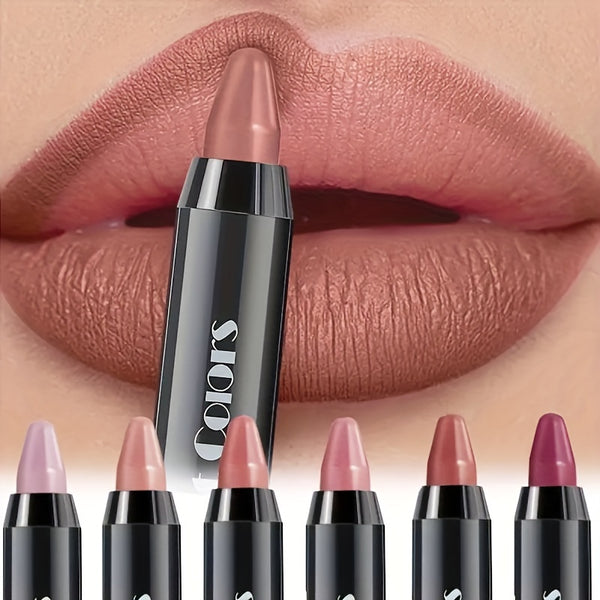 6 Pieces, Matte Crayon Lipstick, Easy Coloring Durable Moisturizing Lipliner