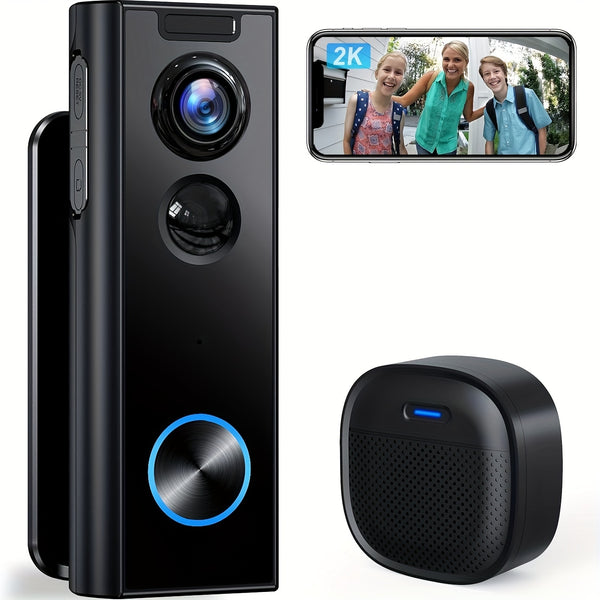 XTU Doorbell Camera Wireless No Subscription, 2K Video Doorbell With Chime, Front Door Camera, 2-way Audio, Instant Alert, Human Detection, 2.4G WiFi, Night Vision, Battery Powered, Apartment/Indoor/Outdoor Security