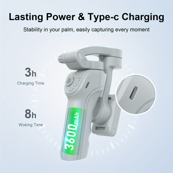 Wireless Charging Selfie Stick with LED Fill Light, OLED Display & 3-Axis Stabilizer - Perfect for Vlogging & Travel