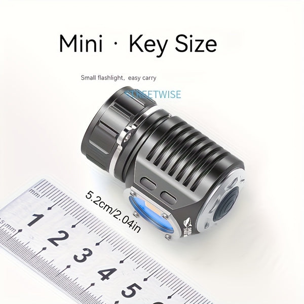 1 pc Smiling Shark Mini Tactical Flashlight - Super Bright 500-1000 Lumen LED Light with Adjustable Beam, 7 Gear Settings, USB Rechargeable, Aluminum Alloy Body, Pocket-Sized Keychain Design - Includes Battery, USB Cable, Storage Case,