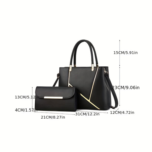 2Pcs Hand Tote Bag Set, Women's Satchel Bag With Clutch Bag, Large Capacity Shoulder Purse