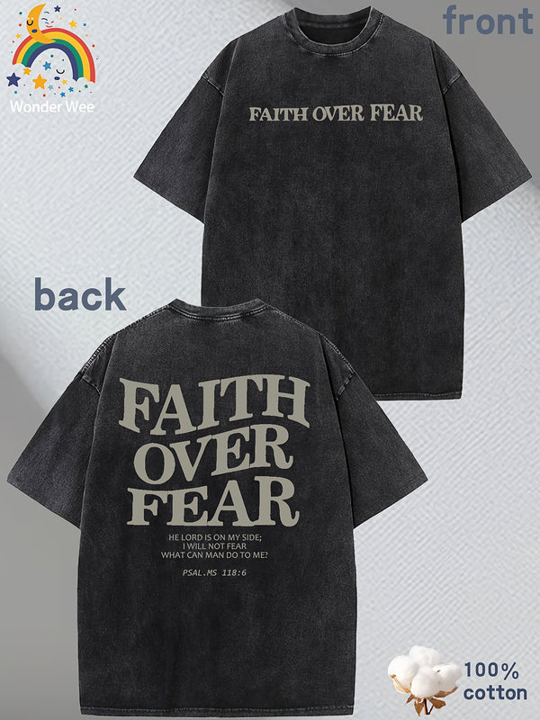 230g Pure Cotton Young Man Summer Short Sleeved Washed Vintage Comfortable And Breathable Casual Round Neck T-shirt Faith Letter Print